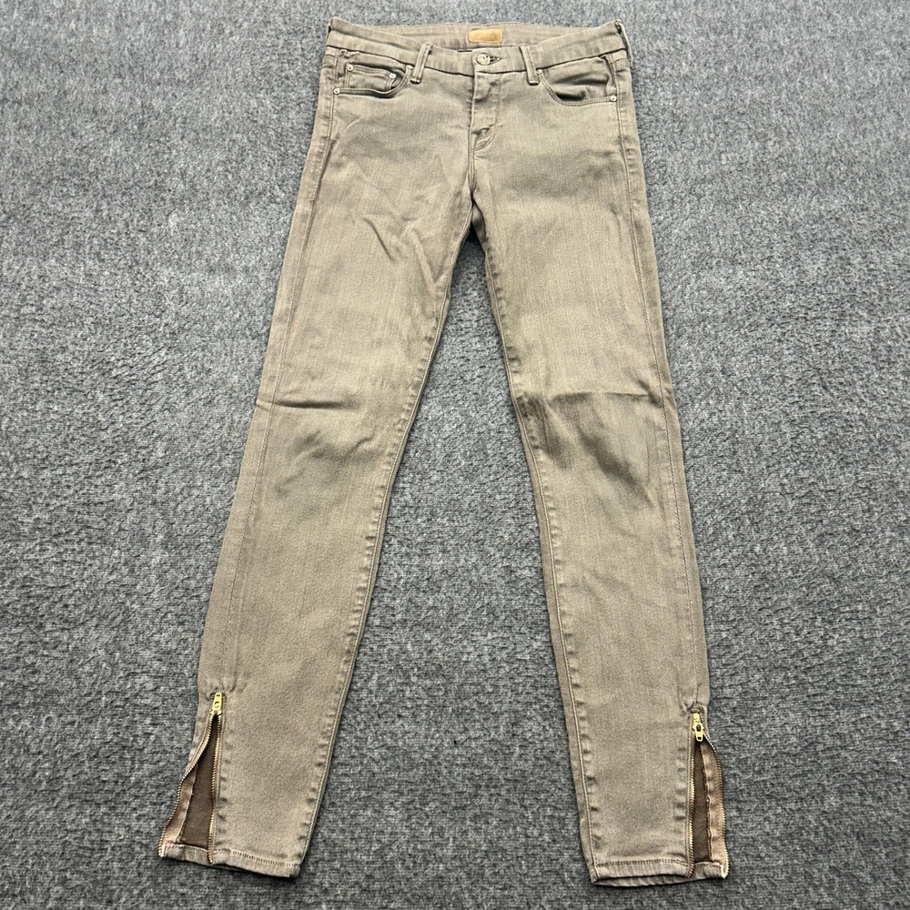 Mother High Waisted Looker Ankle Zip Fray Skinny Jeans Womens 27 Olive